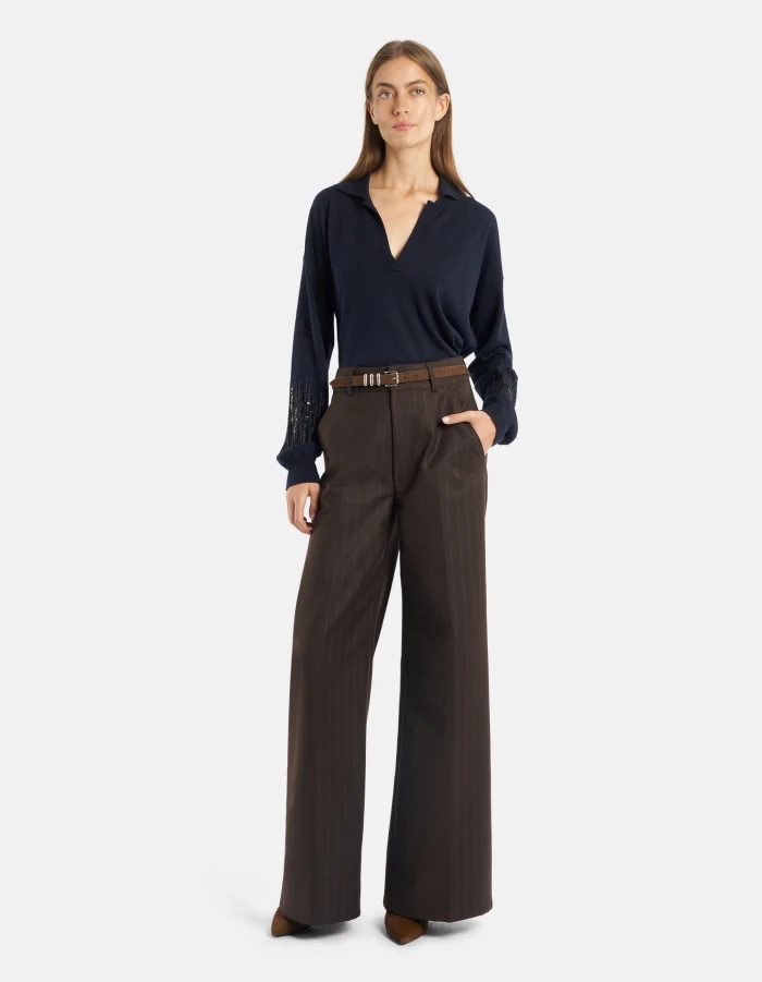 Pantaloni Idra wide leg in gessato lurex riciclato