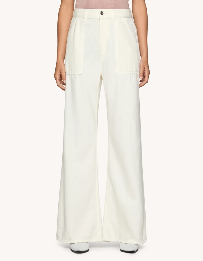 パンツ DONDUP Woman Pants White UP576BS0030UPTD 000 Adelina Women's High-Waisted Wide-Leg Pants, White – Buffalo