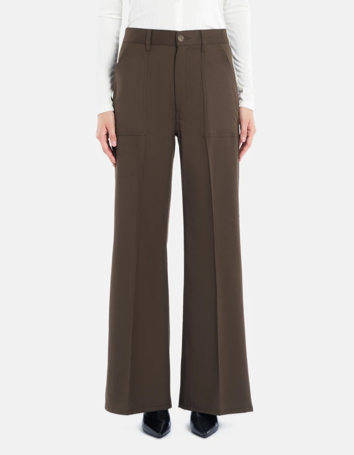 Pantaloni Amely wide leg in gabardina di lana