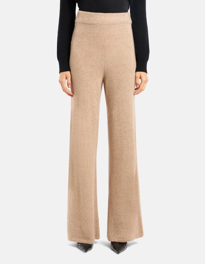 Pantaloni wide leg in lana bouclé