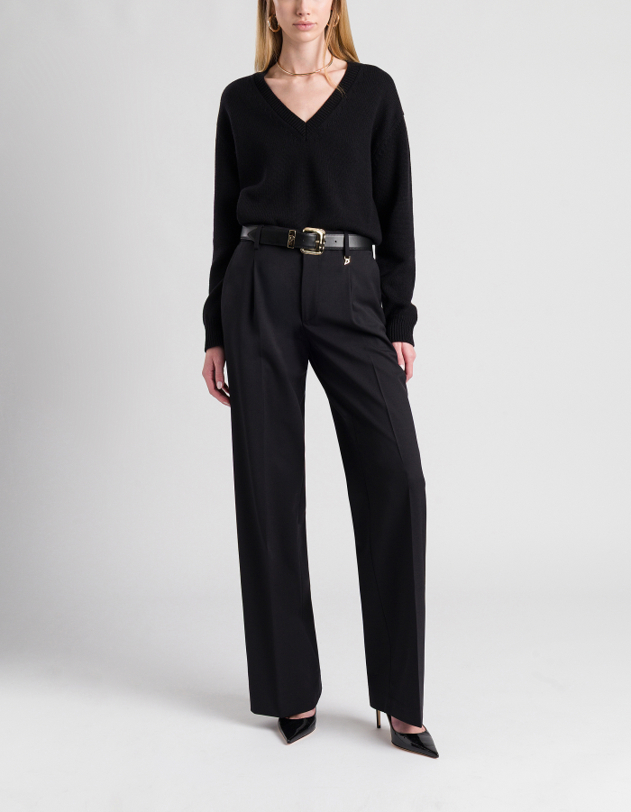 Hose Lia mit weitem Bein aus Wollgabardine