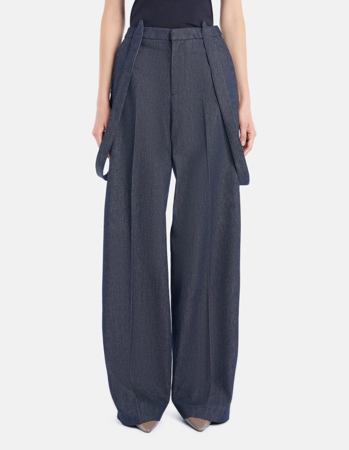 PantalonI Tecla wide leg in denim fisso