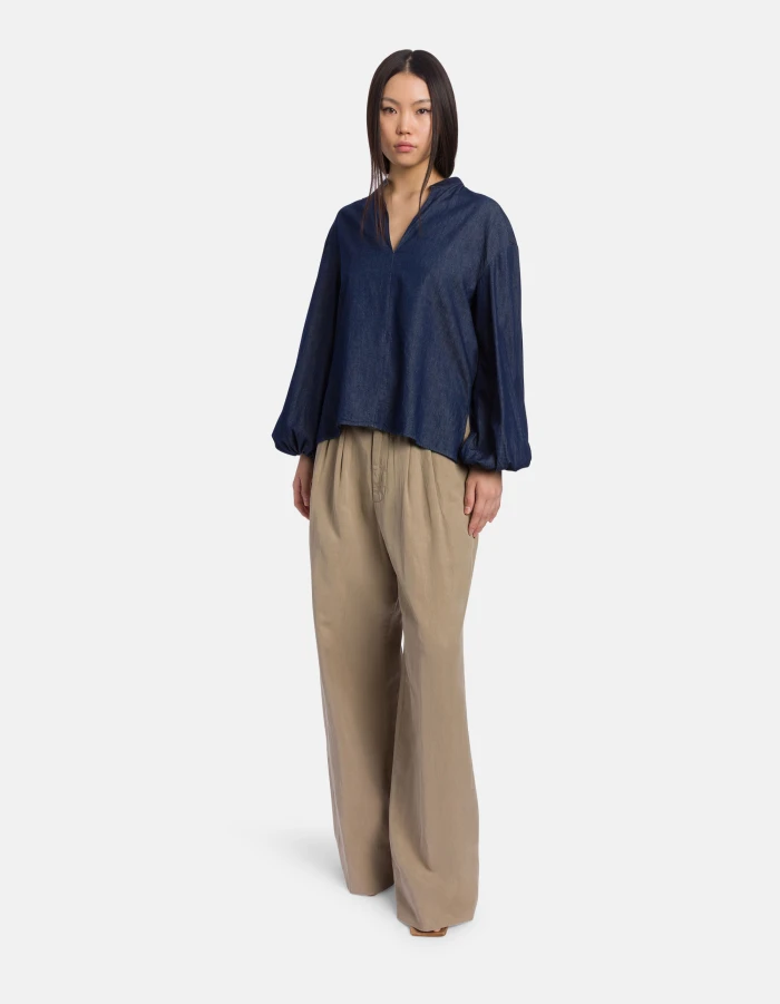 Hose Eloise mit weitem Bein aus Leinen und Lyocell
