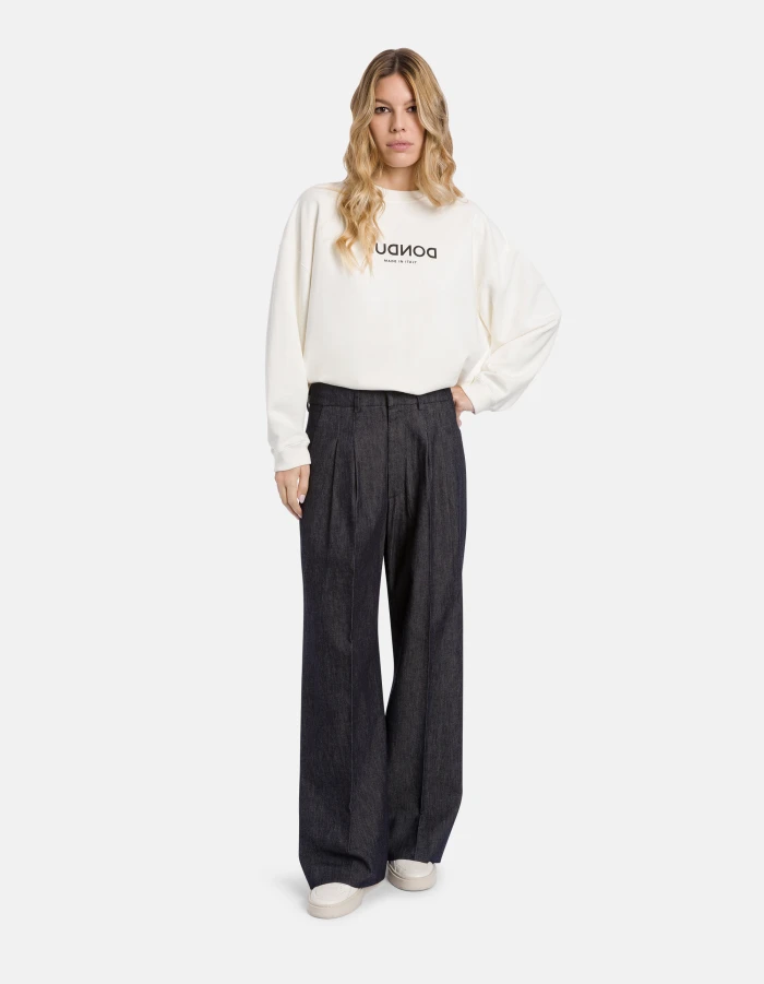 Eloise wide-leg trousers in rigid silk denim