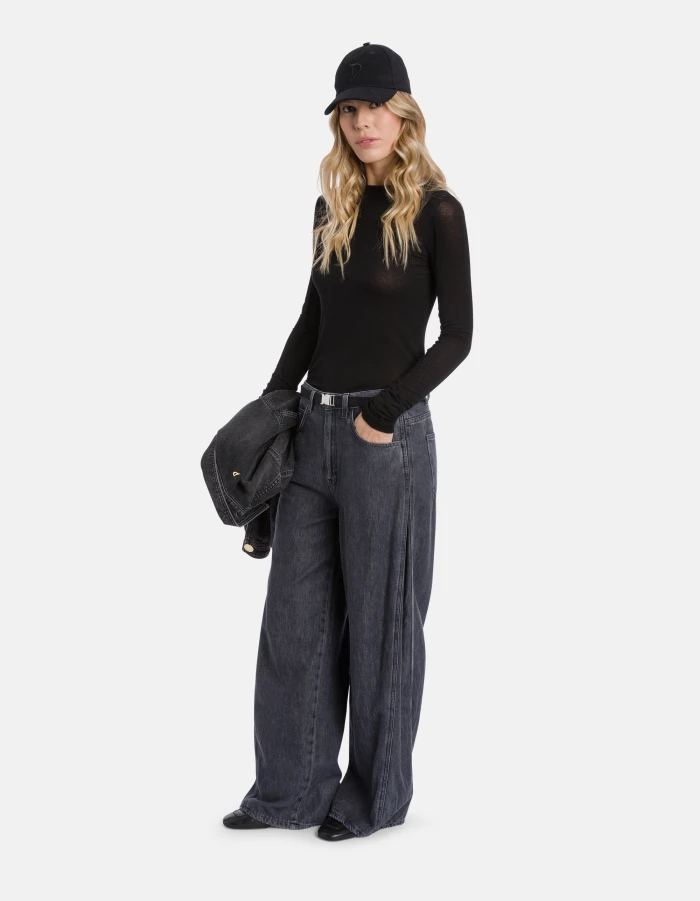 Cristy wide-leg jeans in cotton and lyocell rigid denim