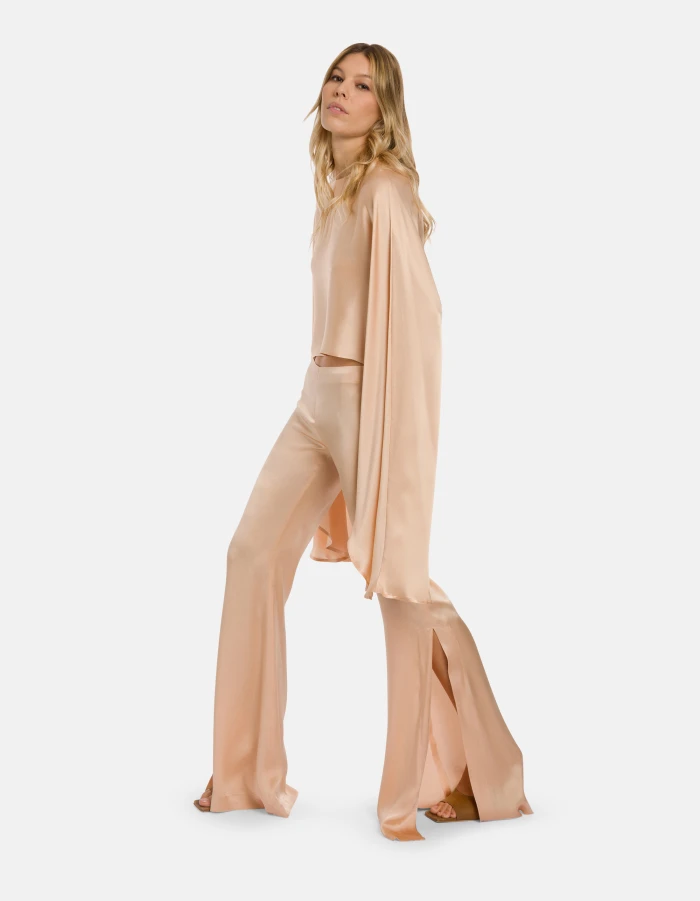 Matilda skinny-fit bootcut trousers in silk-blend satin