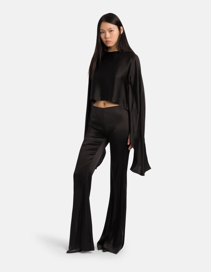 Matilda skinny-fit bootcut trousers in silk-blend satin