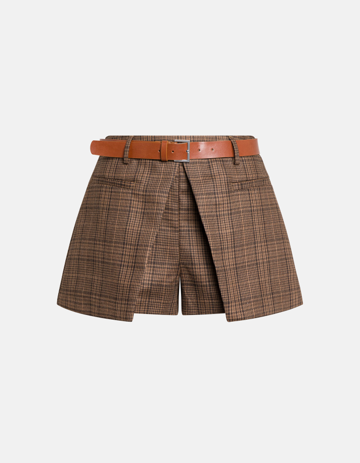 Shorts Nelly mit normaler Passform aus Glencheck-Wolle