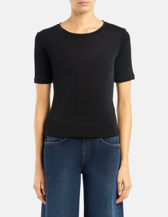 T-shirt girocollo regular in costina fluida