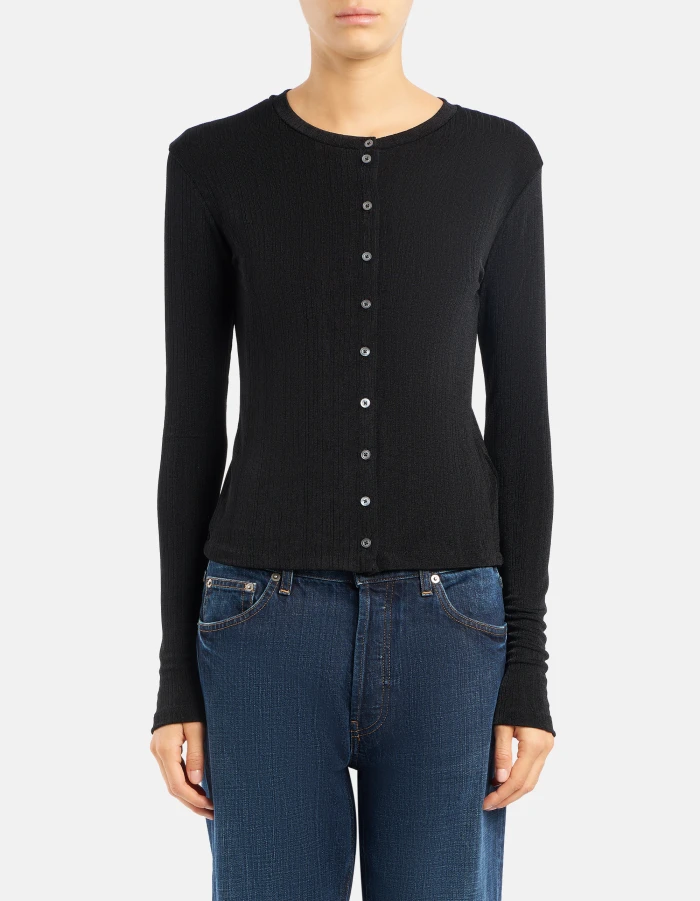 Cardigan regular in costina fluida