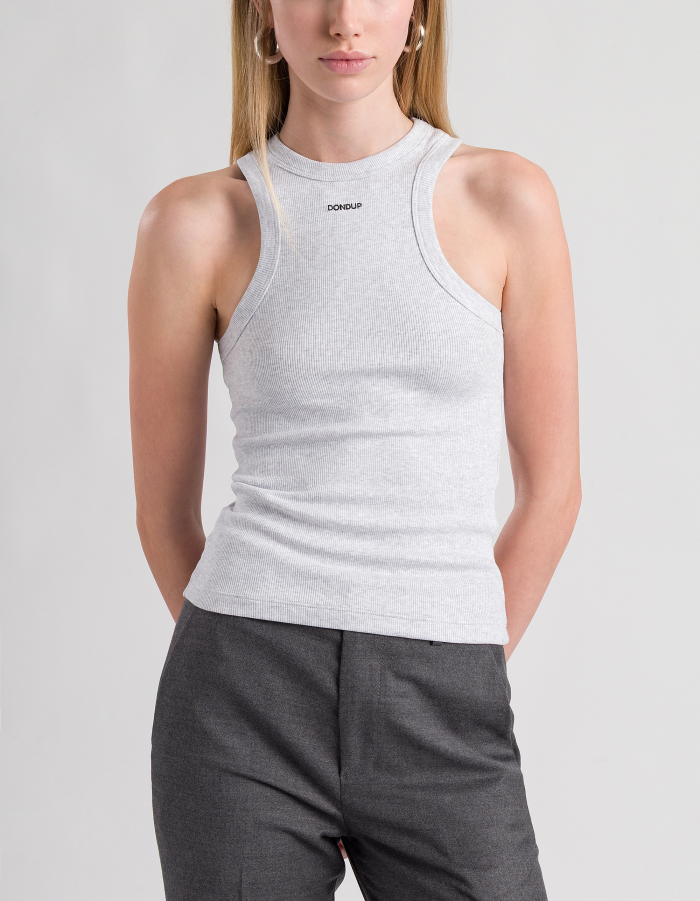 Tanktop in schmaler Passform aus Baumwollripp mit Rundhalsausschnitt