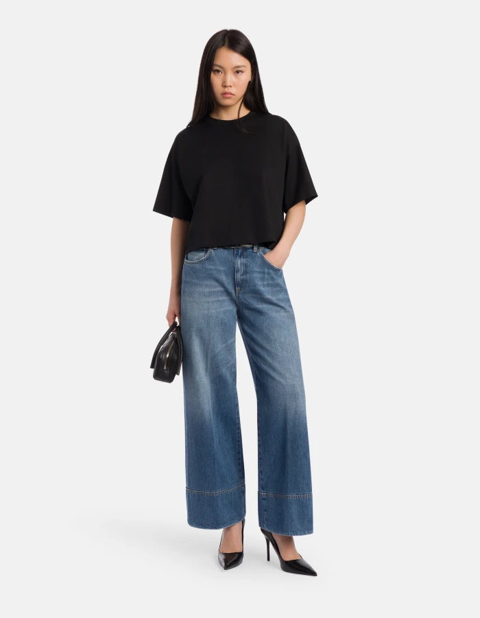 Cropped crew-neck T-shirt in jersey