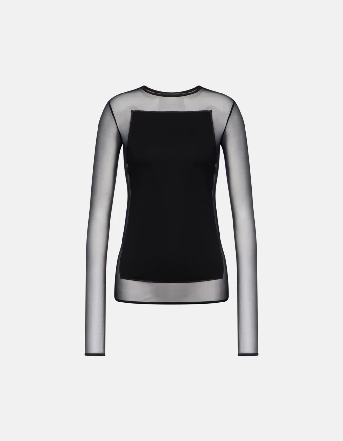 Slim-fit crew-neck T-shirt in cotton and tulle