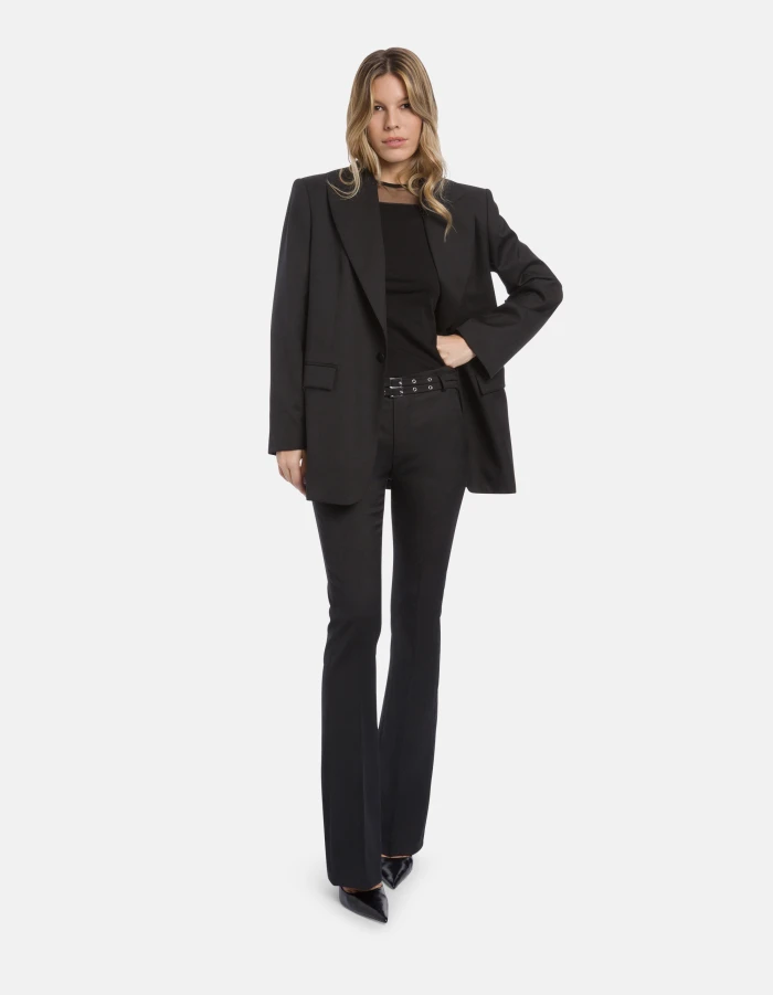 Slim-fit crew-neck T-shirt in cotton and tulle