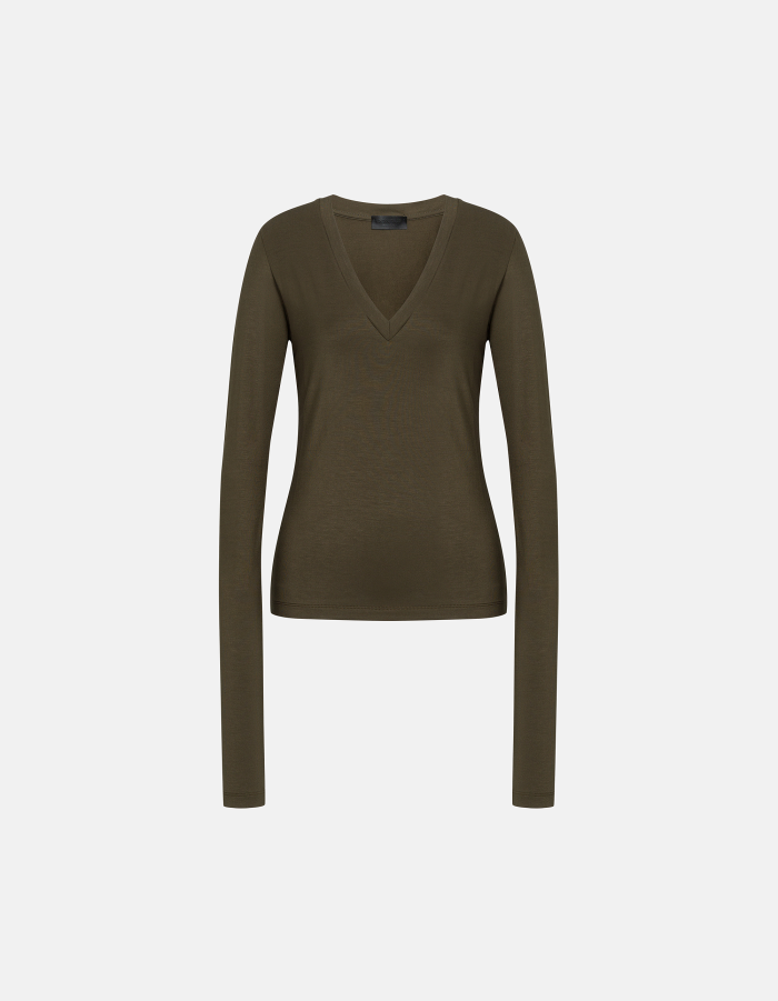 Slim-fit V-neck viscose T-shirt