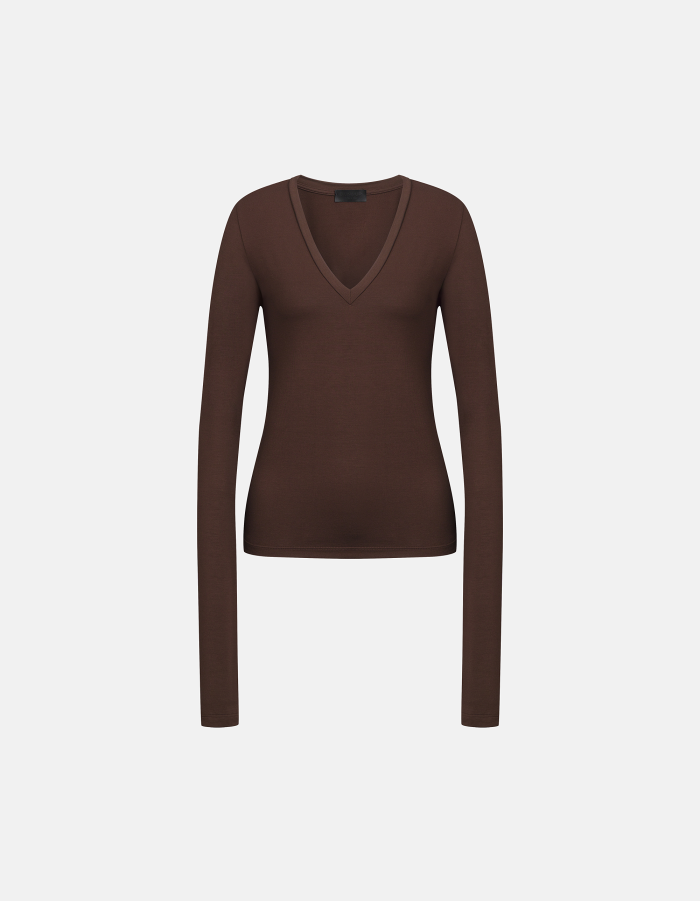 Slim-fit V-neck viscose T-shirt