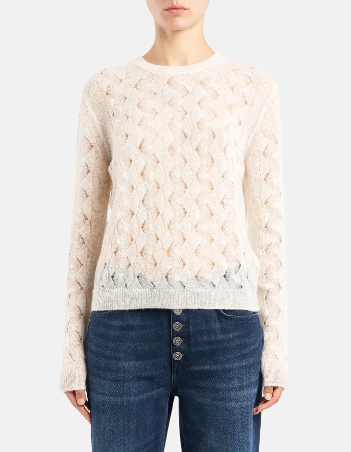 Maglia girocollo slim in lana traforata