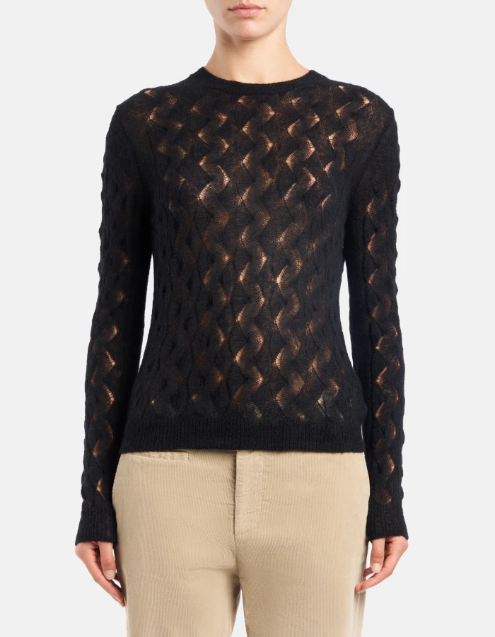 Maglia girocollo slim in lana traforata