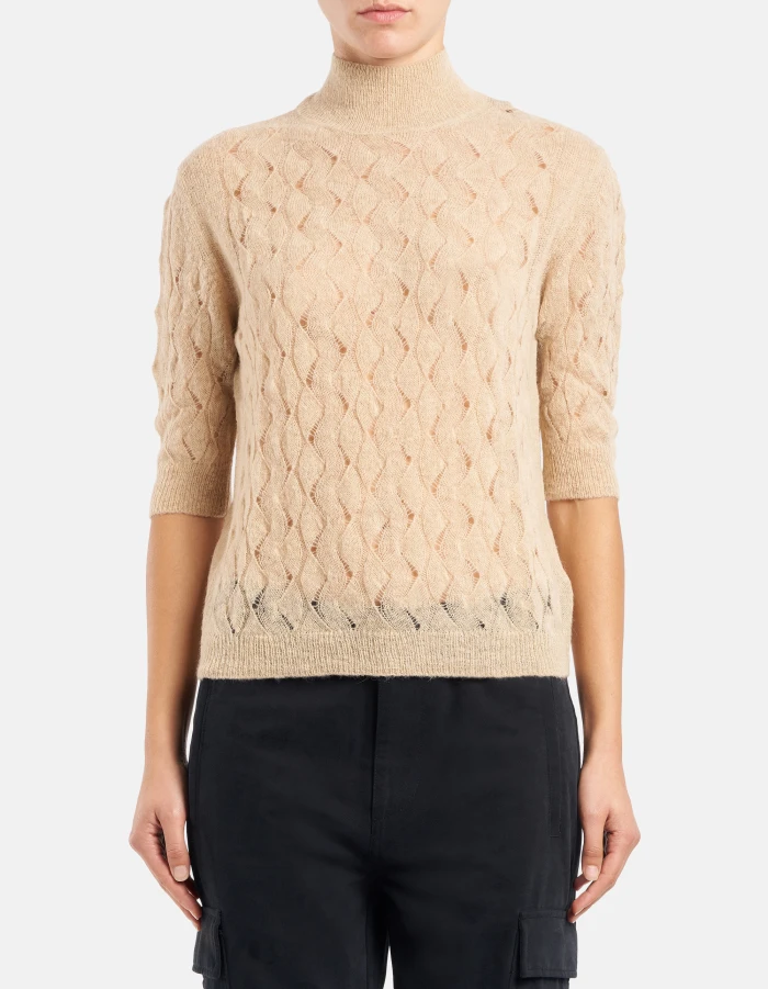 Maglia dolcevita slim in lana traforata