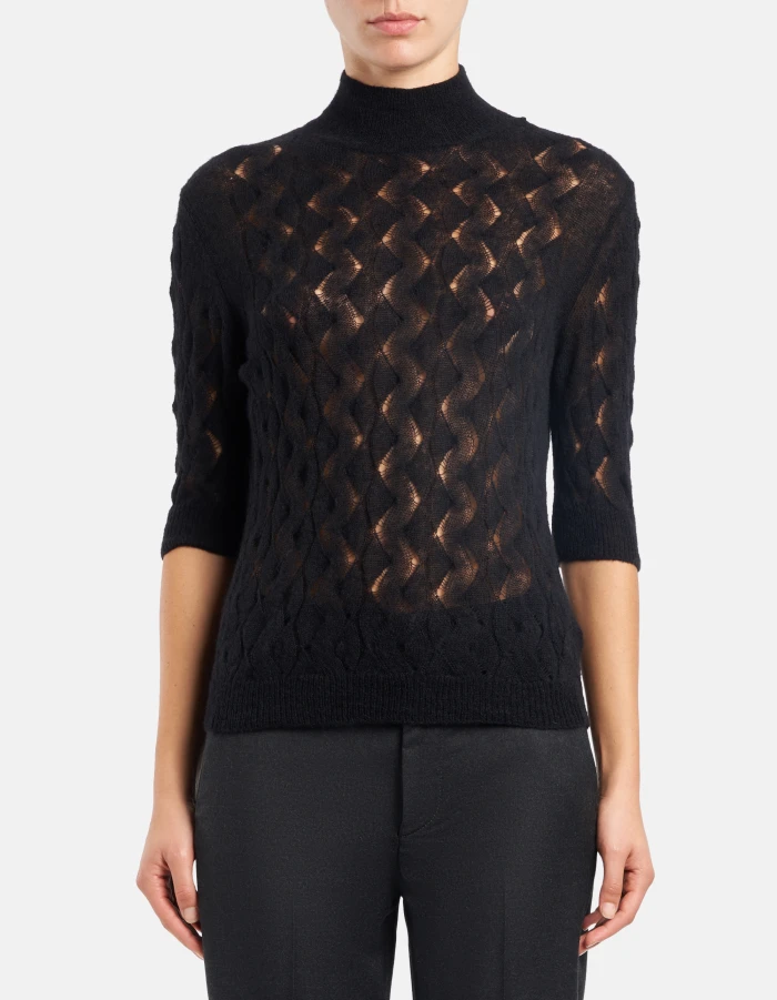 Maglia dolcevita slim in lana traforata