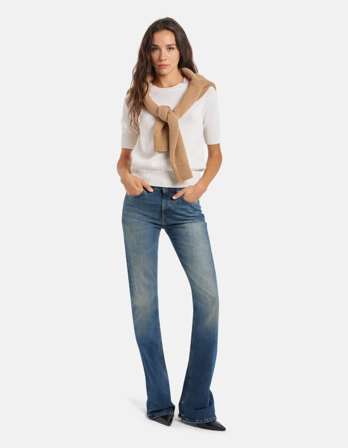 Maglia girocollo regular in lana e cashmere rasata