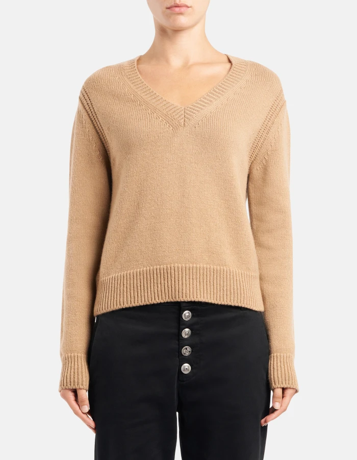 Maglia scollo V regular in lana e cashmere rasata