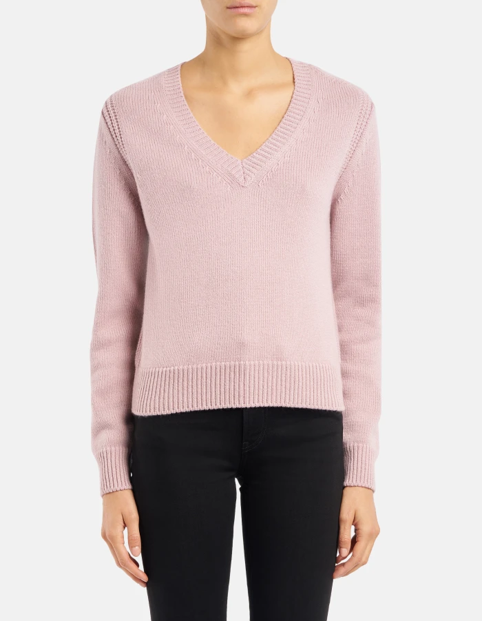 Maglia scollo V regular in lana e cashmere rasata