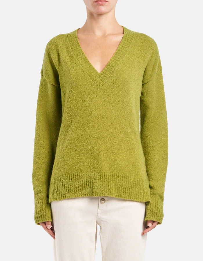 Maglia scollo V over in lana bouclé