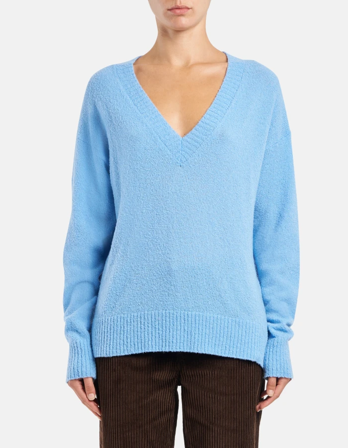 Maglia scollo V over in lana bouclé