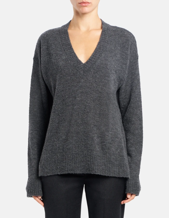 Maglia scollo V over in lana bouclé