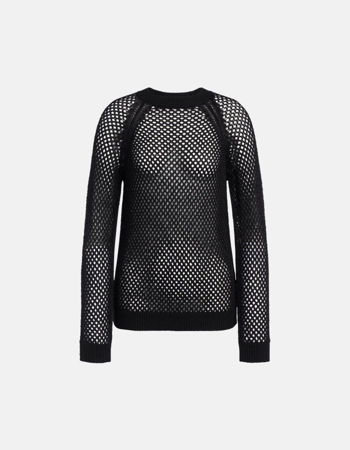 Rundhalspullover in normaler Passform aus Kordonettseide mit Lochmuster