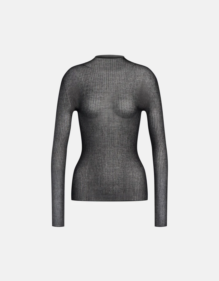 Slim-fit polo neck jumper in see-through ribbed fabric