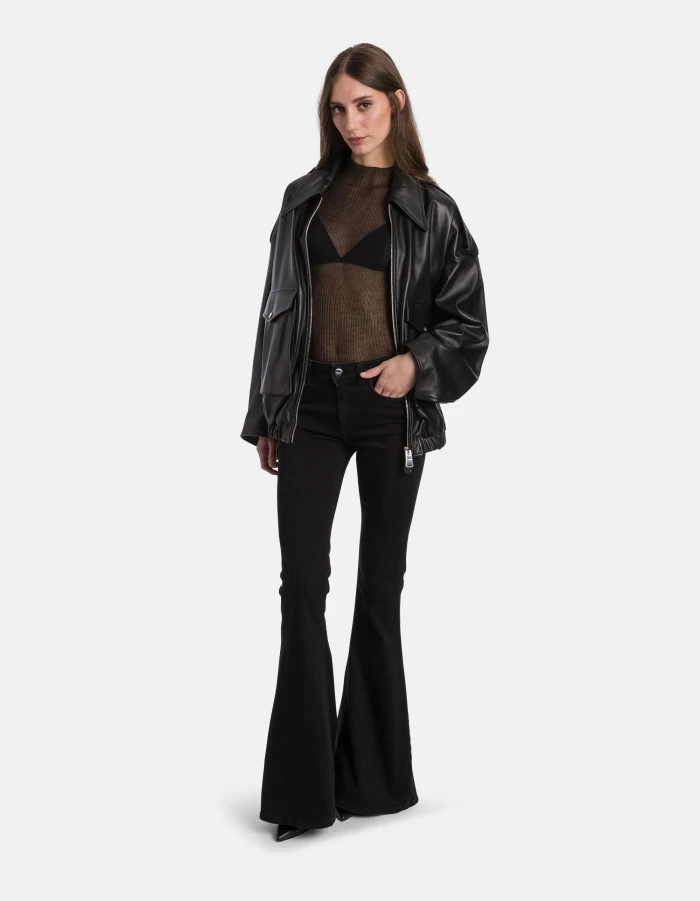 Slim-fit polo neck jumper in see-through ribbed fabric