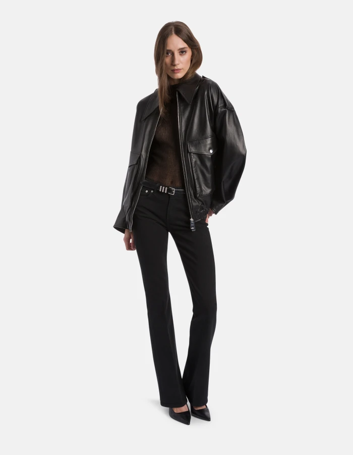 Slim-fit mock polo neck jumper in see-through ribbed fabric