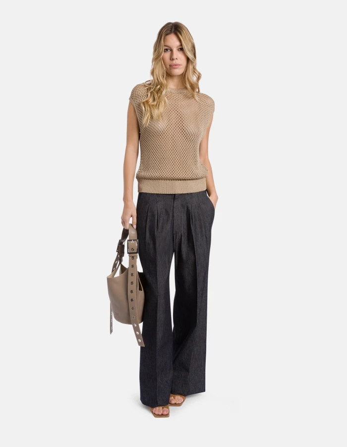 Regular-fit crew-neck waistcoat in open-work cordonnet