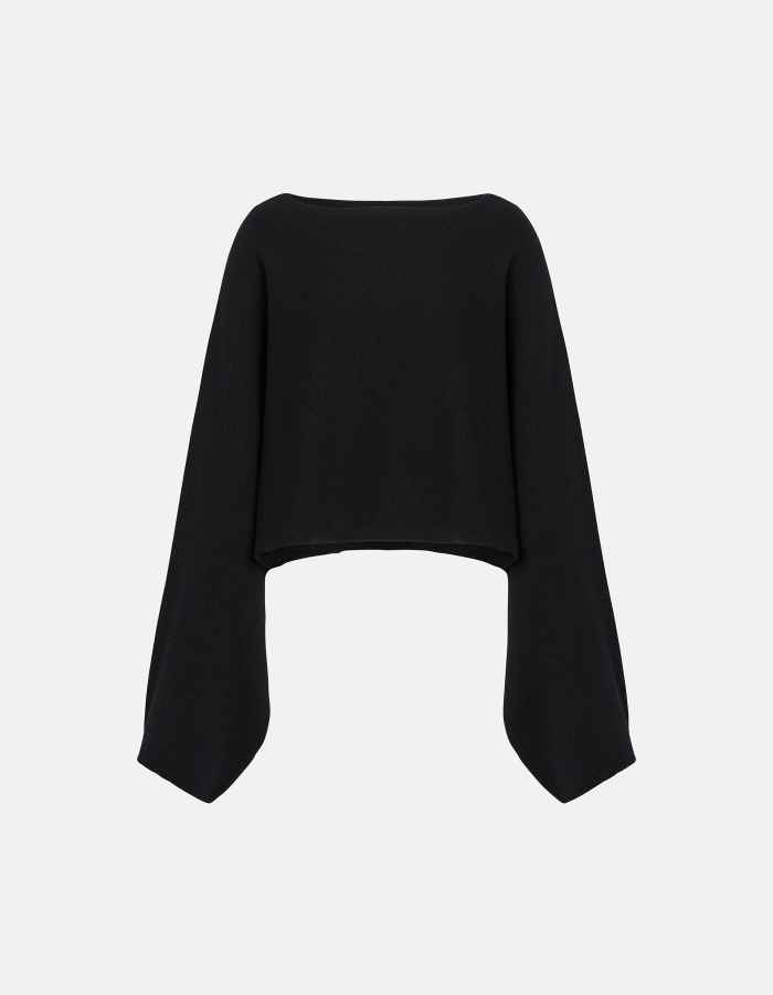 Maglia girocollo cropped in lana infeltrita