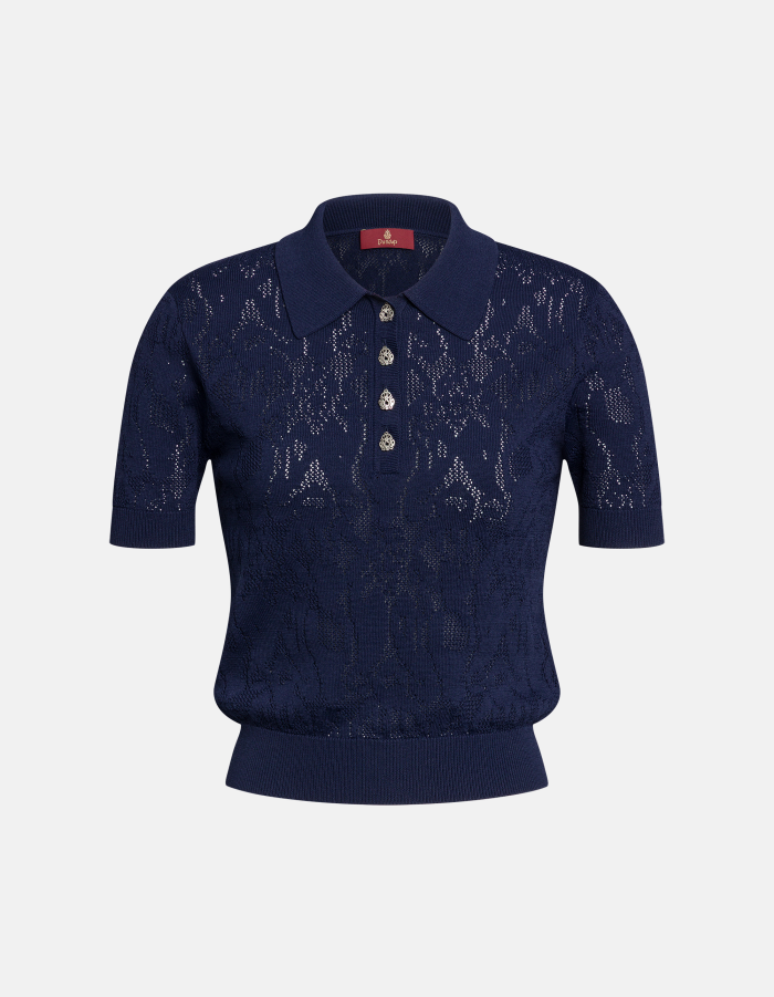 Jacquard viscose knitted polo shirt
