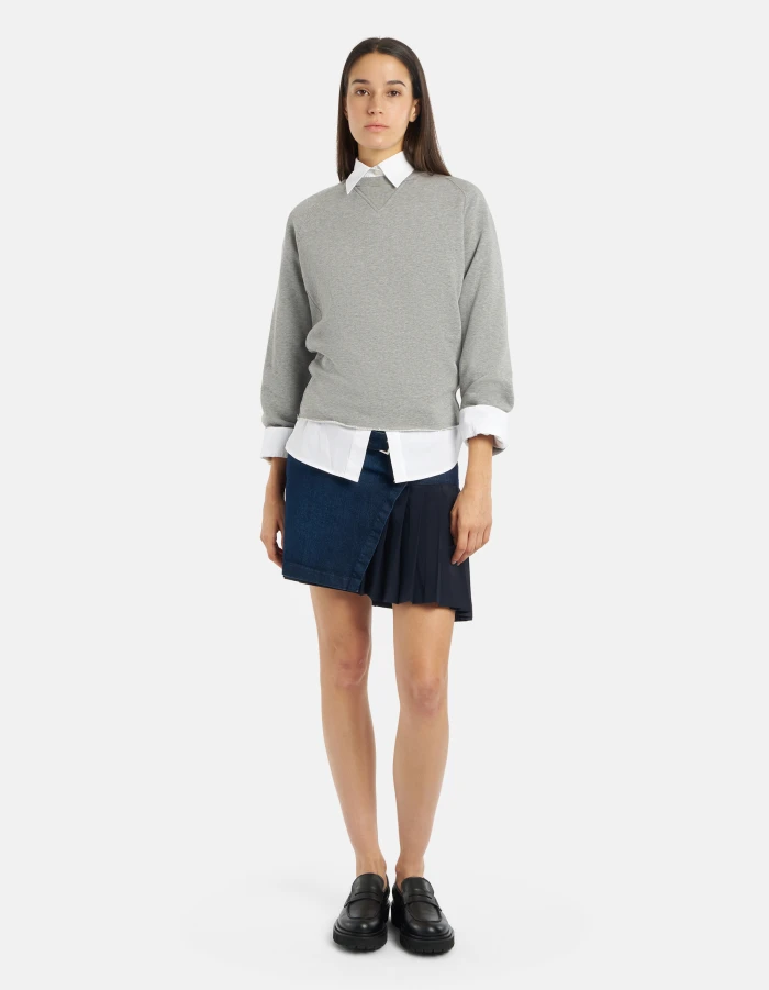 Mini skirt in denim and wool fabric