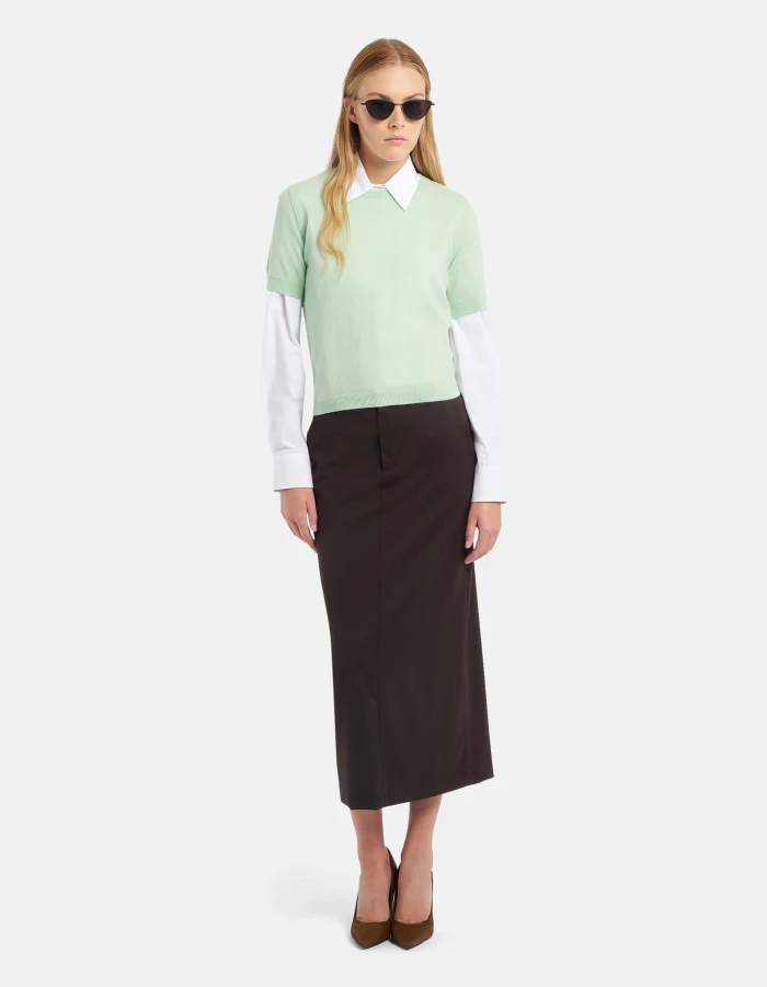 Long skirt in wool blend gabardine