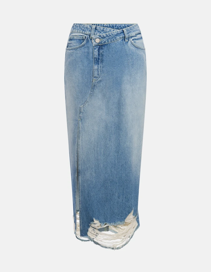Rigid denim midi skirt