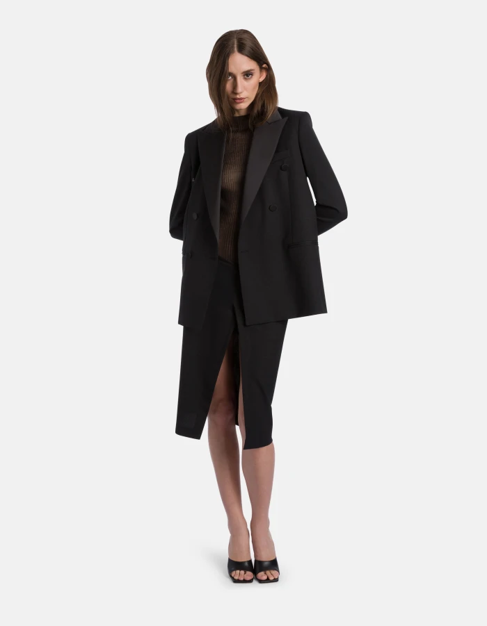 Short skirt in wool-blend gabardine