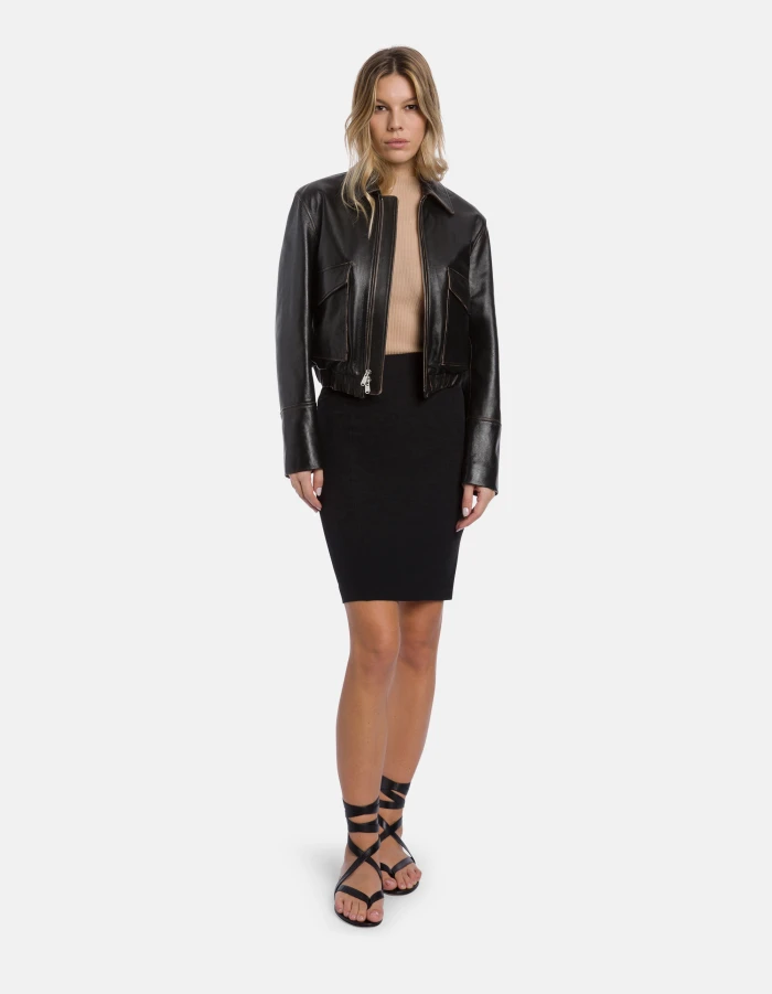 Bi-stretch plain-weave midi skirt