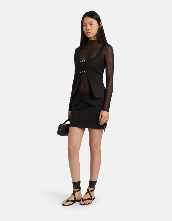 Mini skirt in wool-blend cady