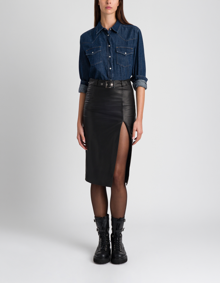 Midi skirt in nappa leather