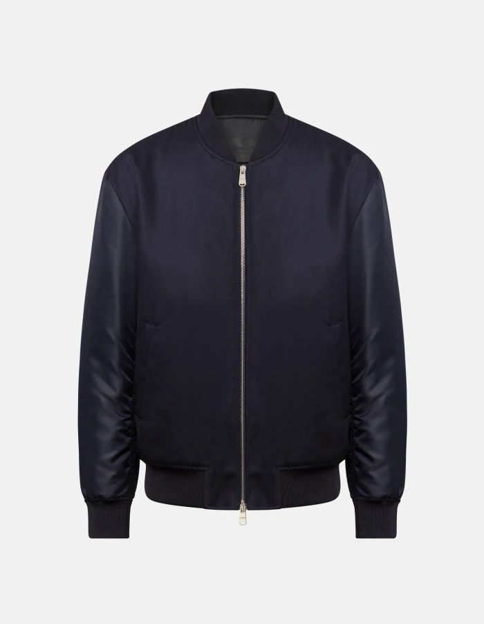 Regular-fit bomber jacket in wool and nylon gabardine