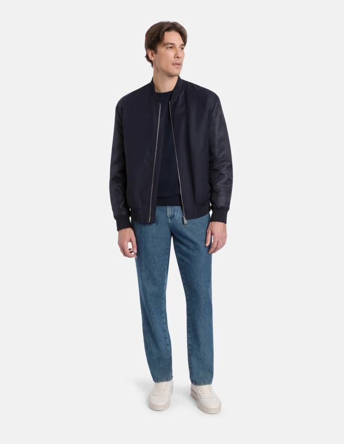 Regular-fit bomber jacket in wool and nylon gabardine
