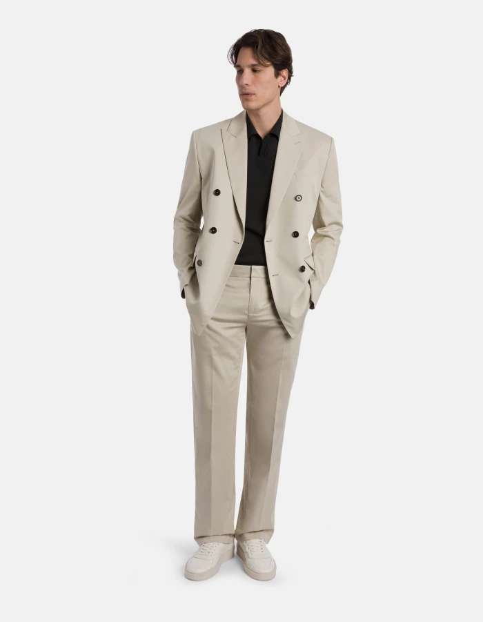 Regular-fit double-breasted blazer in silk and cotton satin