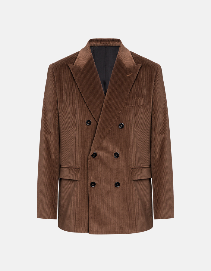 Regular-fit double-breasted blazer in stretch velvet