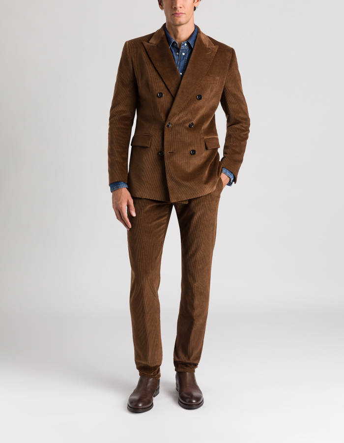 Regular-fit double-breasted blazer in stretch velvet