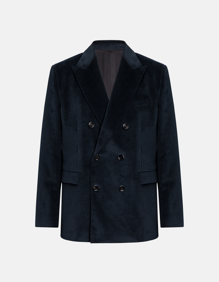 Regular-fit double-breasted blazer in stretch velvet